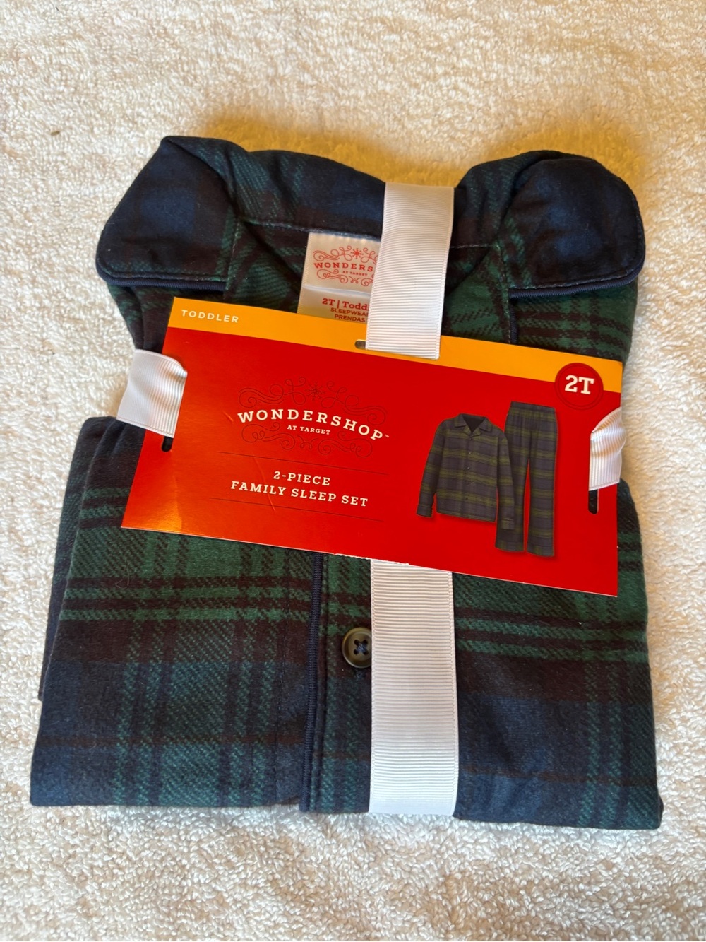 Wondershop Toddler 2-Piece Family Sleep Set - Green/Black Plaid (2T) NEW